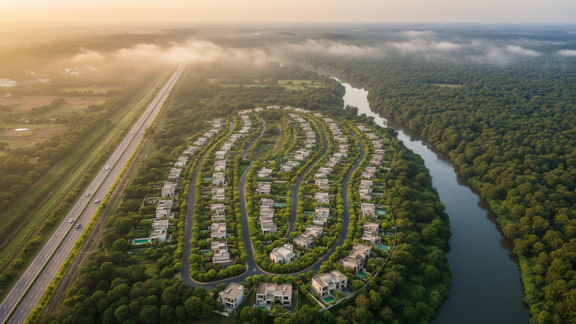 Aerial view of Godrej Forest Estate, a 75-acre plotted development near Samruddhi Mahamarg in Nagpur
