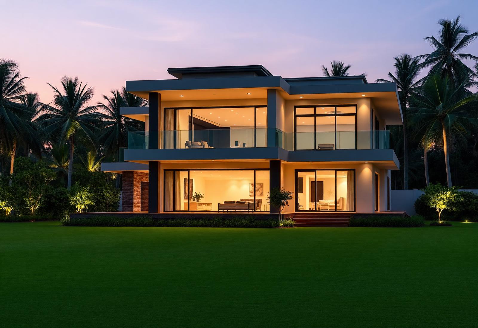 Premium villa on a Godrej Forest Estate plot at dusk